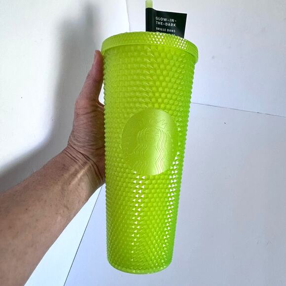Starbucks Glow In The Dark Diamond Studded Venti Tumbler Fluorescent Green Cup - Picture 4 of 4